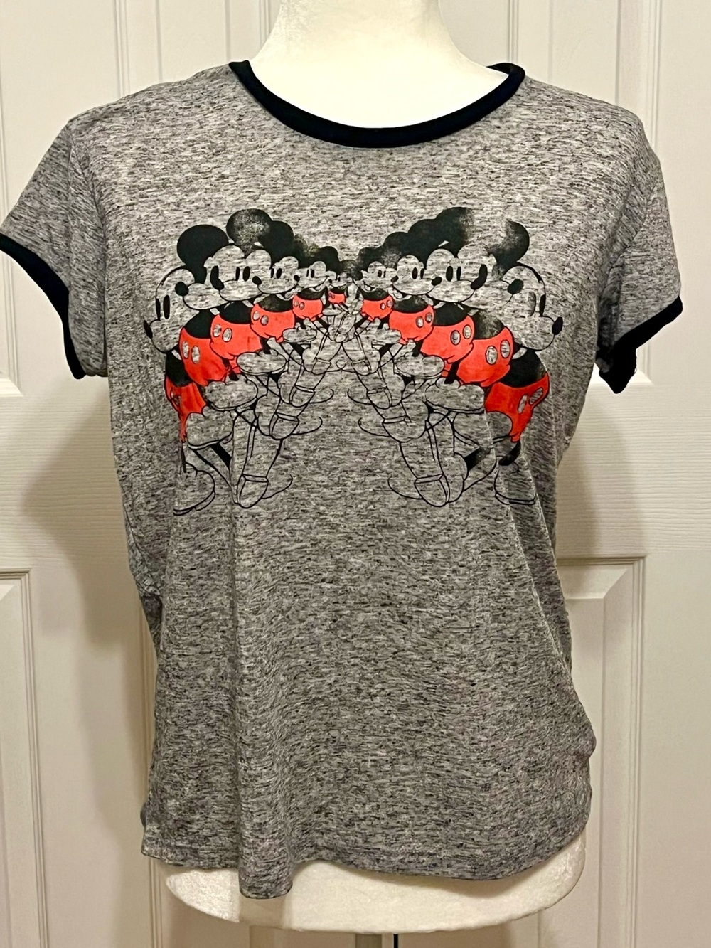 Mickey Mouse Disney Shirt Juniors XL NWT Ringer Tee T-Shirt Grey Gray Ladies